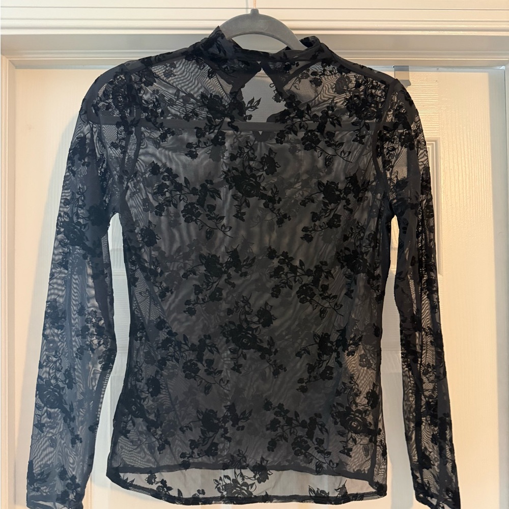 Abercrombie & Fitch Black Floral Mesh Long Sleeve Top